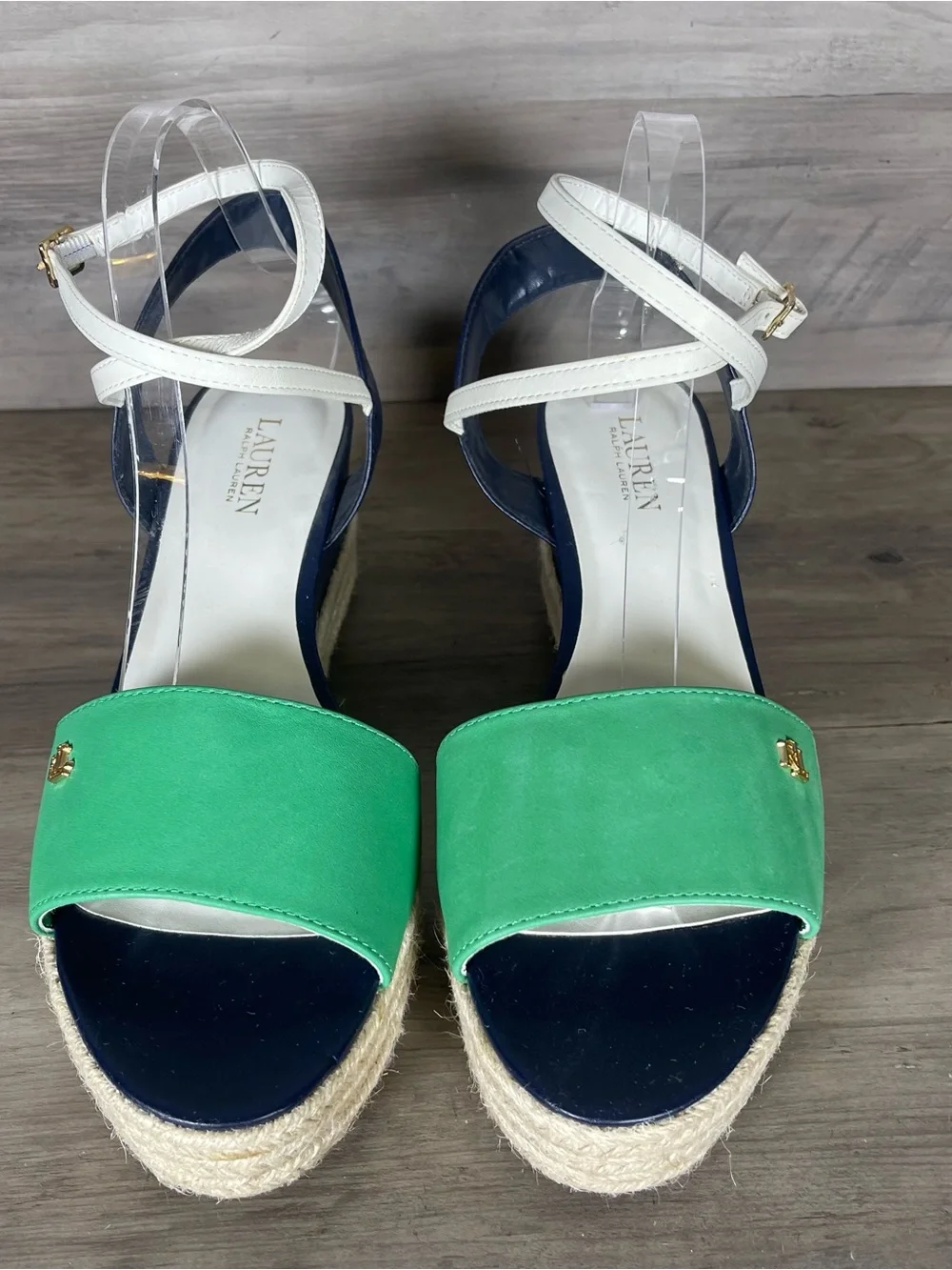 Lauren Ralph Lauren Womens 11 Kelly Green Blue Leather Strappy Espadrilles